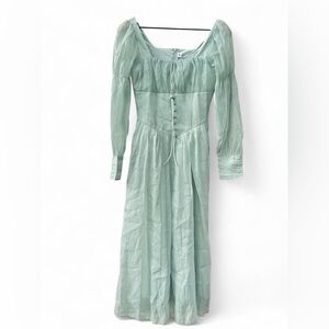 Sage Green Cottagecore Puff Sleeve Midi Dress